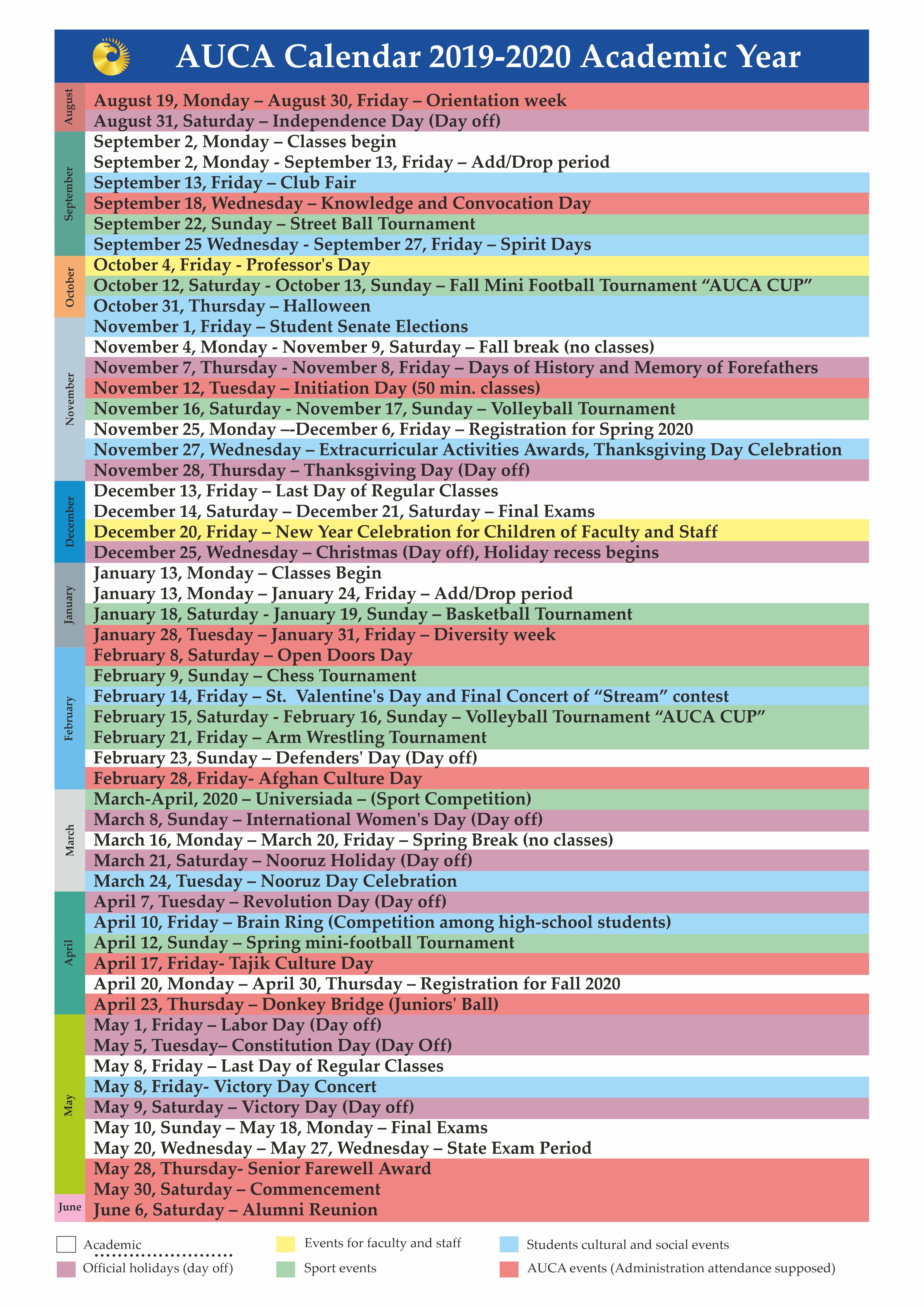 American University of Central Asia - AUCA - AUCA Joint Calendar